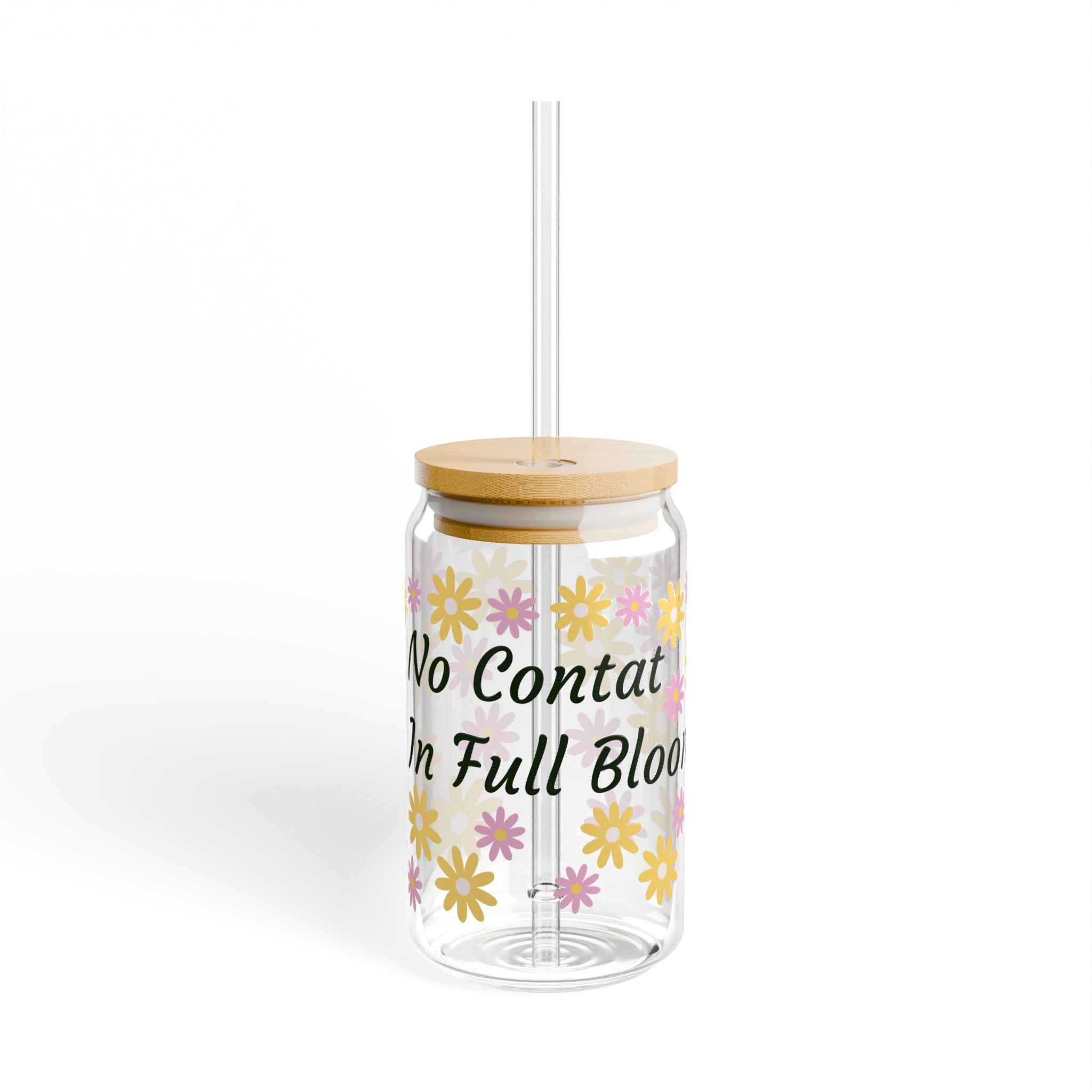 16oz Floral Sipper Glass – “No Contact In Full Bloom” Reusable Straw Tumbler