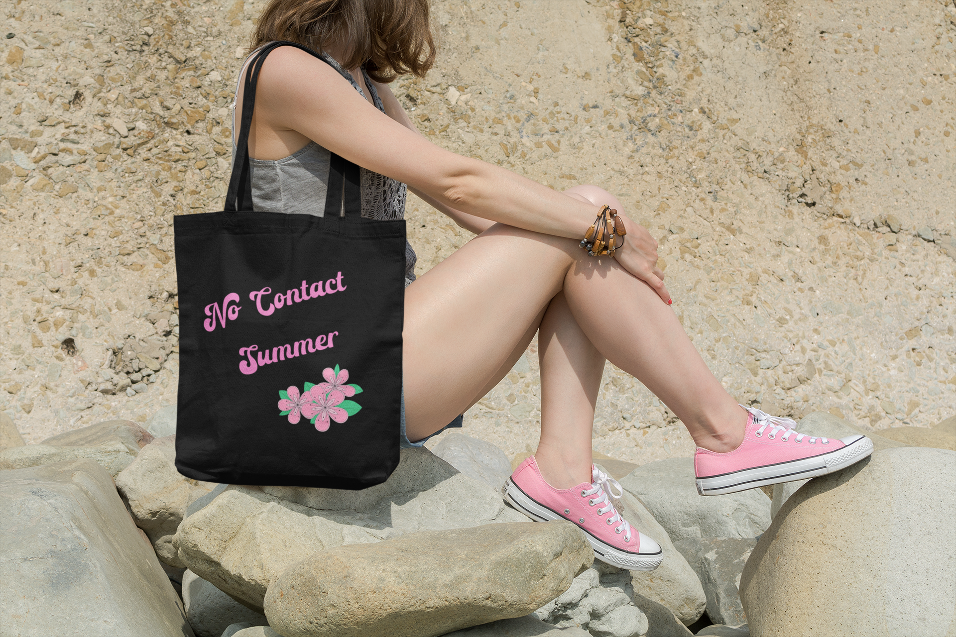 Tote Bag — "No Contact Summer" Floral Canvas Market Tote