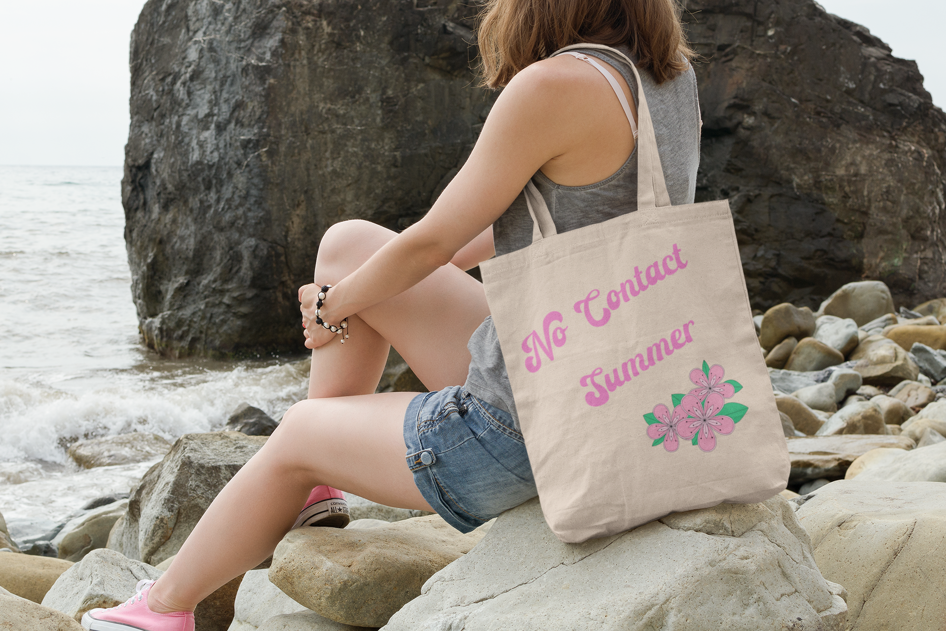 Tote Bag — "No Contact Summer" Floral Canvas Market Tote